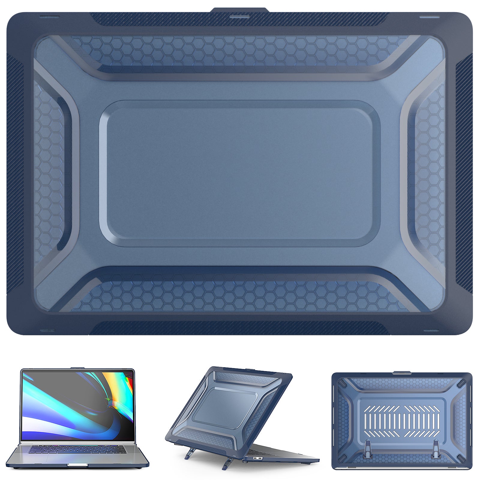 For MacBook Pro 16 inch (2019) A2141 Laptop Cover Dual Layer Hard PC Soft TPU Shell Case with Kickstand - Sapphire For MacBook Pro 16 inch (2019) A2141 Laptop Cover Dual Layer Hard PC Soft TPU Shell Case with Kickstand - Sapphire